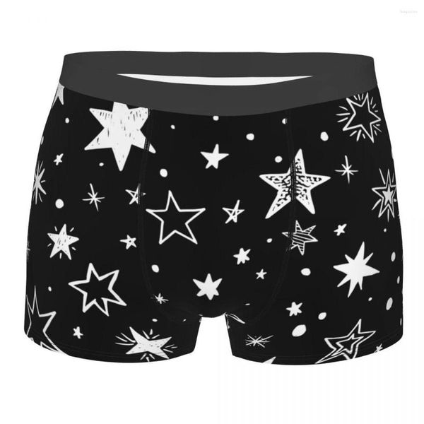 Cueca Masculina Calcinha Preta Com Estrelas Brancas Masculino Homem Cueca Boxer Curta