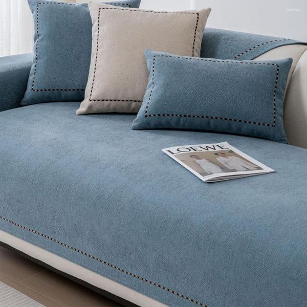 Cadeira cobre sofá chenille sólido cowboy azul sofás toalha capa de sofá universal antiderrapante almofada de assento para sala de estar proteção doméstica