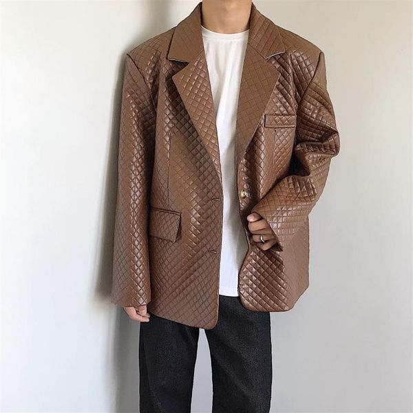 Herrenanzüge Blazer Einfache Kunstleder Freizeitjacke Vintage Britischer Stil Schwarzer Kaffeemantel M86257J