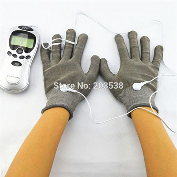 Estimulador elétrico corpo relaxar terapia massageador dezenas acupuntura massageador de dedo elétrico com eletrodo de fibra massagem Gloves248g