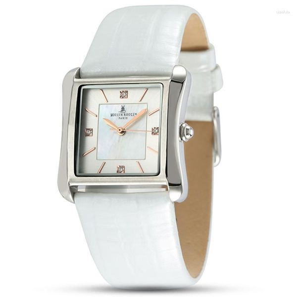 Orologi da polso BERNY Orologio al quarzo da donna Cinturino in vera pelle Quadrato 3ATM Impermeabile Quadrante con pietre preziose Modello a conchiglia Orologio da polso da donna alla moda