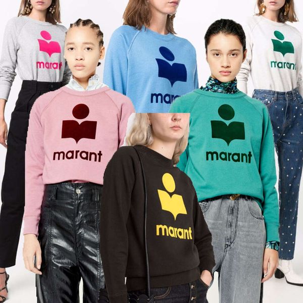 Isabel Marant Kadın Sweatshirt Sonbahar ve Kış 23SS Yeni Im Fransız Azınlık Klasik Akıllı Baskı Yuvarlak Boyun Raglan Kol Pamuklu Kadın Kazak