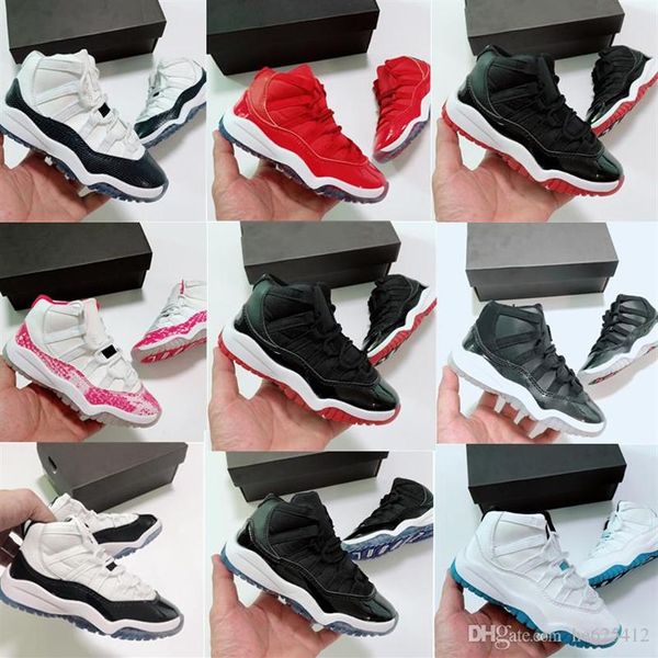 Bambini 11 Space Jam Bred Concords Youth Boys Scarpe da basket Sneakers Bambini Boy Girl Kid 11s Bianco Rosa Grigio Scamosciato Per bambini206T