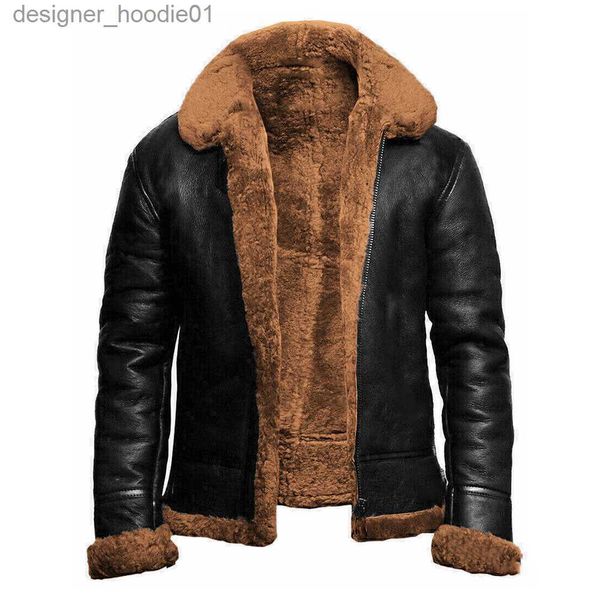 Pele masculina pele sintética masculina jaqueta de couro pu pele manter quente lapela reta zíper casaco de inverno jovem moda casual oversize outwear parkas locomotiva l230913