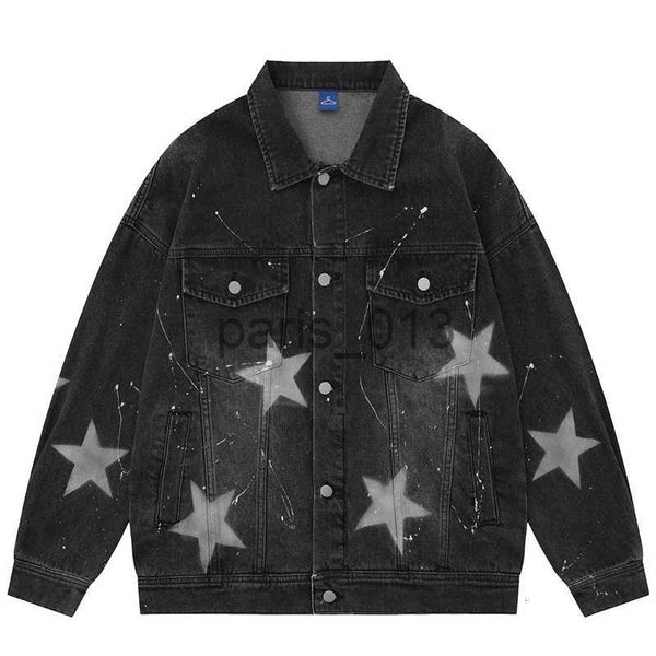 Herrenjacken Herrenjacken Vintage Graphic Star Speckle Ink Print Jeansjacke Herrenmode Hip Hop Jeans Mäntel Streetwear Y2K Cowboy 230818 x0913 x0913