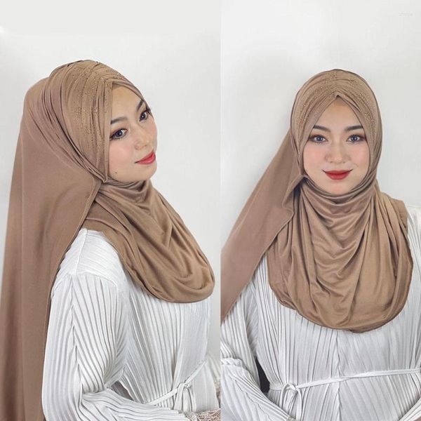 Этническая одежда Красивый мусульманский хиджаб Сплошной цвет Тюрбан с бриллиантами Абая Хиджабы для женщин Джерси Шарф Высокое качество Исламский Мгновенный