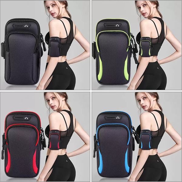 Capas de braçadeira esportiva Bolsas de telefone celular com zíper Fitness Running Arm Band Bolsa Sacos de cintura Bolso de cartão para celular Smartphone Tamanho universal