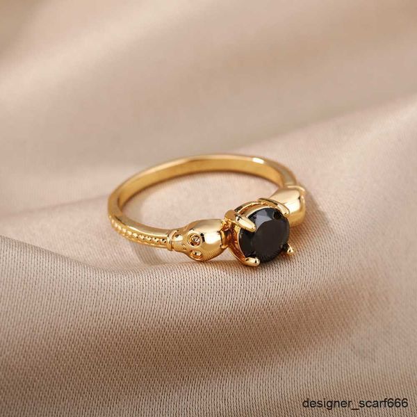 Bandringe Schädel Schädel schwarze Zirkonringe für Frauen Männer Stahl Gold Farbe Finger Ring Paar Hochzeit Boho Schmuck Anillos Mujer R230913