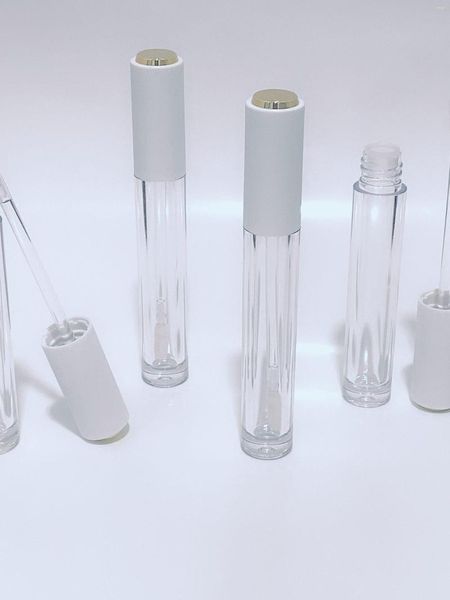 Garrafas de armazenamento tampa branca transparente tubo de brilho labial batom vazio recarregável embalagem de brilho labial recipiente cosmético atacado