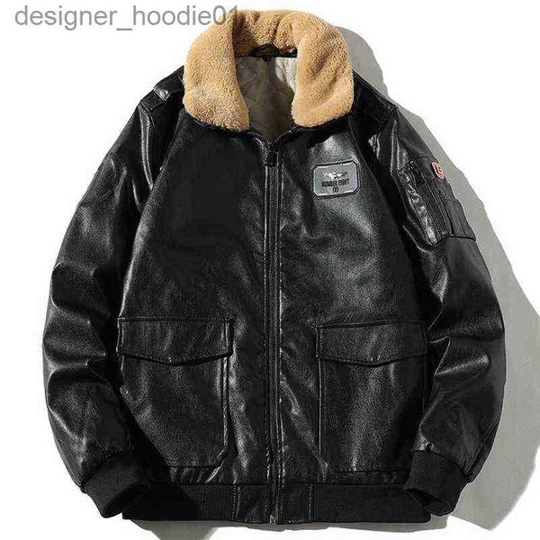 Homens de pele falsa pele homens inverno pu jaqueta de couro gola de pele de cordeiro grosso quente motocicleta bombardeiro jaqueta zíper manga longa streetwear moda casaco t220728 l230913