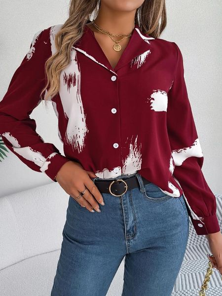 Kadınlar bluzlar Sonbahar Kış Kış Avrupa ve Amerikan Tarzı Gömlek Kontrast Çizgili Takım Elbise Yaka Kadınlar İçin Uzun Kollu Gömlek