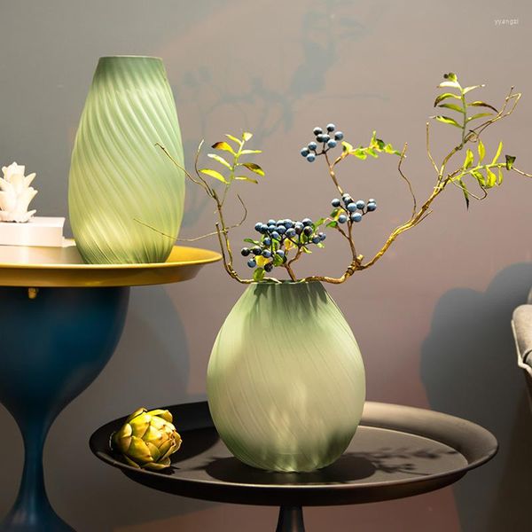 Vasos a textura fosca texturizada verde barriga ondulada vaso de vidro cor sala de estar arranjo de flores ornamentos de chão