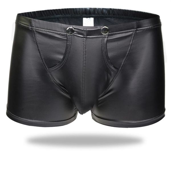 Sexy boxers masculinos de virilha aberta boxers de couro falso palco u convexo bolsa gay wear roupa interior masculina jockstrap fetiche lingerie erótica244r