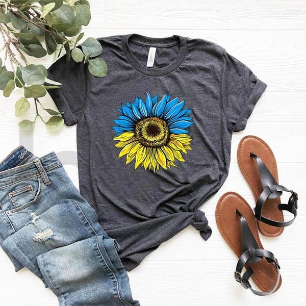 Magliette da donna Camicia Ucraina Maglietta girasole Maglietta grafica da donna Colore bandiera T-shirt manica corta vintage unisex