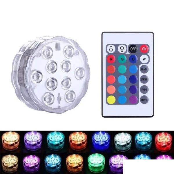 Decorazione per feste Luci a LED sommergibili impermeabili Ip68 integrate in 10 perline con telecomando a 24 tasti 16 colori che cambiano sott'acqua Nig Dhebj