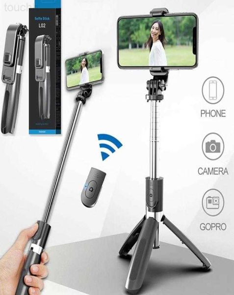 Selfie Monopods L02 Selfie Stick Telefon Tutucu Monopod Bluetooth Tripod Kablosuz Kablosuz Uzaktan Deklanşör ile Akıllı Telefon MQ10607926 L230913