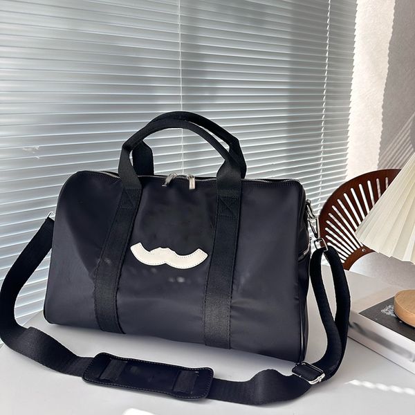 42 cm Reisetasche, Segeltuchtasche, Designer-Damen-Umhängetasche, luxuriöse Tragetasche, breiter Riemen, Umhängetasche, klassisch bedruckte Herrentaschen, Einkaufstaschen, Mommy Sacoche, 42 cm, Schwarz