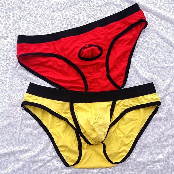 Cuecas de cintura baixa sexy roupa interior para homens estiramento boxers com pênis buraco puro algodão separados briefs calcinha apertada sexo lingerie shorts