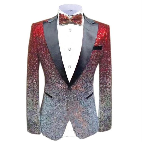 Rot Silber Herrenanzug Mode Grüne Jacke Blazer Prom Party Abendessen Smoking Performance Jacke Für Bühne Hochzeit Glänzendes Kostüm287D