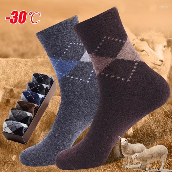 Meias masculinas 5 pares/lote inverno engrossar lã para homens toalha de alta qualidade manter quente meia algodão presente de natal masculino térmico 38-45