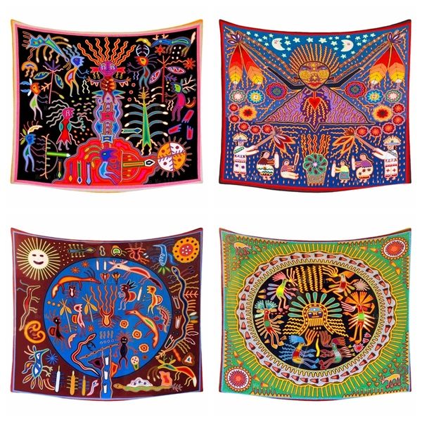 Arazzi Sun Moon Huichol Arte Filati Dipinti Folk tradizionale Sciamano Religione Arazzo nativo messicano di Ho Me Lili per la decorazione della parete 230912