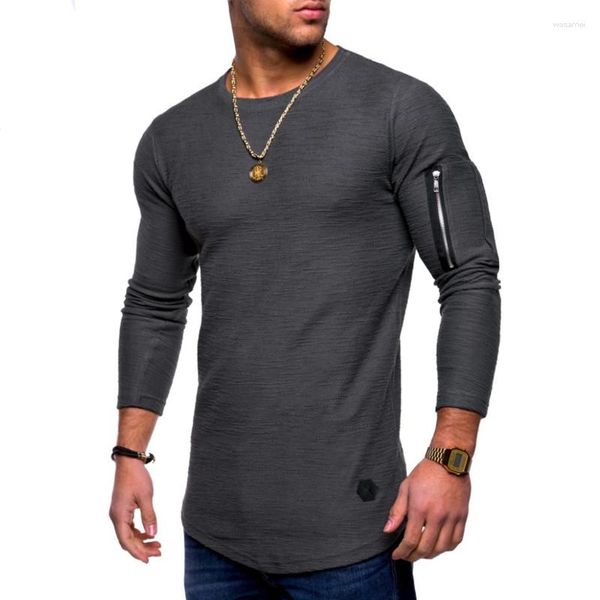 Herrenanzüge B3467 T-Shirt Frühling und Sommer Top langärmelige Baumwolle Bodybuilding Falten Männer