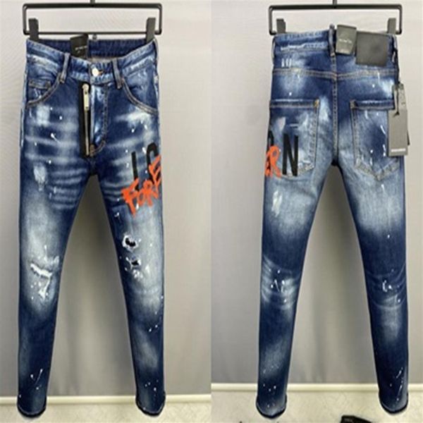 2022 Новые мужские джинсы с дырками, светло-голубые, темно-серые, итальянские брендовые мужские длинные брюки, брюки, уличная джинсовая одежда, узкие прямые байкерские джинсы 203M