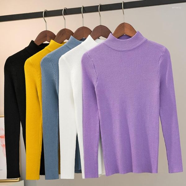 Suéteres femininos Outono e inverno Mulheres Moda Mock Turtleneck Computador Malha Cor Sólida Senhora Slim Casual Feminino