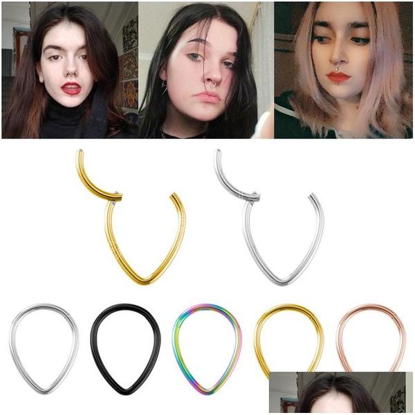 Anéis de nariz Studs Anel de segmento articulado Septo Piercing Hoop Sobrancelha Cartilagem Brinco Aço Inoxidável Tragus Helix Clicker Body Jewelry Dhhd9