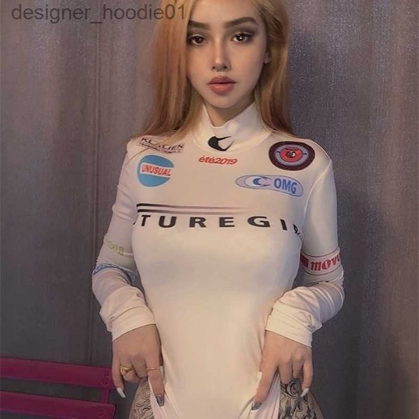 Kadın Tulumlar Saldırılar Nibber Elastik Kaygan Uzun Ayakta Sıkı Bodysuits 0neck Leisure Retro Streç İnce Kısa Tulumlar Sonbahar Bodysuit Mujer Y200401 L230