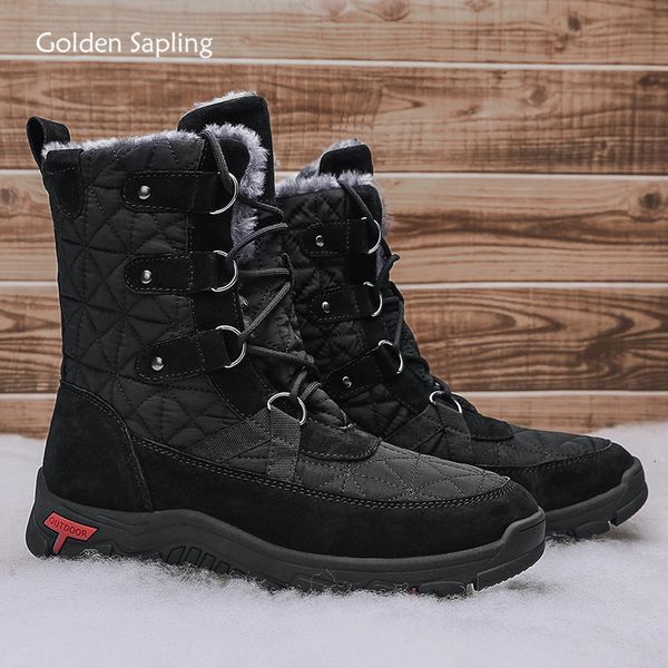 Sapatos de vestido Golden Sapling Botas de Neve Masculinas Quentes Pelúcia Inverno Homens Moda Genuína Couro Tático Militar Bota Lazer Trekking Sapato 230912