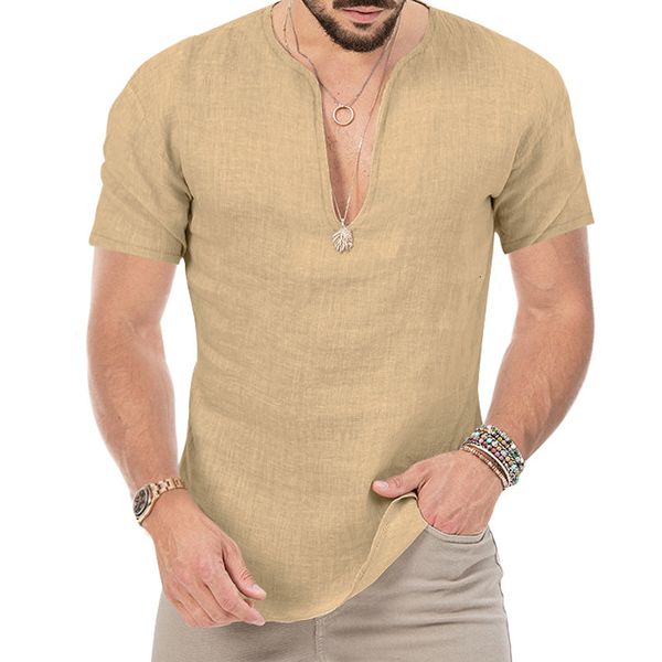 Polo da uomo estiva con scollo a V manica corta maglietta da uomo alla moda costumi da bagno slim fit tinta unita vestiti di cotone di bambù Y2K Top 2023 230912