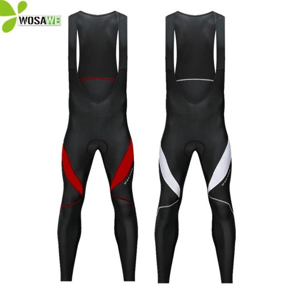 Wosawe gel acolchoado calças de ciclismo dos homens fino velo bib reflexivo mtb longo ciclo calças bicicleta collants roupas 2543