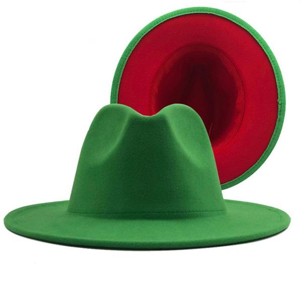 2021 модная оливково-зеленая с коричневой подошвой в стиле пэчворк, двухцветная шерстяная фетровая шляпа Fedora для женщин и мужчин, вечерние фестивали, официальная шляпа273N