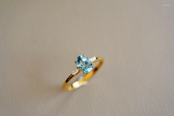 Anéis de Cluster JHY609 Jóias Sólidas 18K Ouro Branco Natureza 0.7ct Azul Aquamarine Gemstones para Mulheres Fine Jewelry Presentes