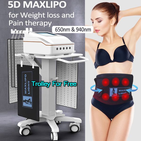 Fornitura di fabbrica 5D Maxlipo Light 650nm 940nm Lipolaser a infrarossi Macchina per la rimozione del grasso Modellamento del corpo Bruciare i grassi Cintura avvolgente Cuscinetti per la perdita di peso Terapia del dolore Approvato CE