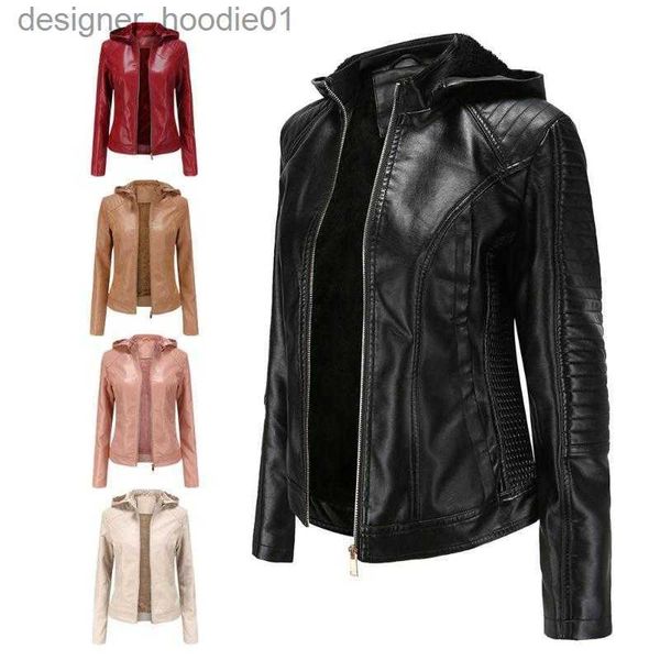 Pelliccia da uomo Pelliccia sintetica Giacche da donna Giacca da donna in ecopelle Cappotto in peluche da moto Autunno e inverno Capispalla corto per motociclista con cappuccio L230913