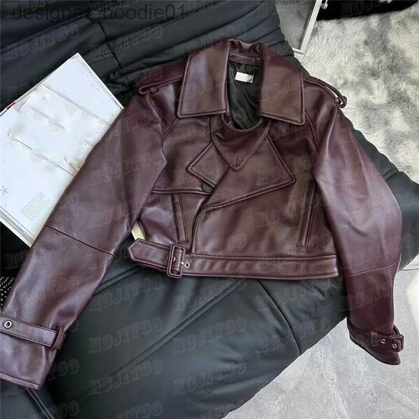 Jaqueta de couro PU de pele sintética masculina para mulheres Design Cropped Motorcycle Coat High Grade Womens Jackets Outerwear Street Style Coats L230913