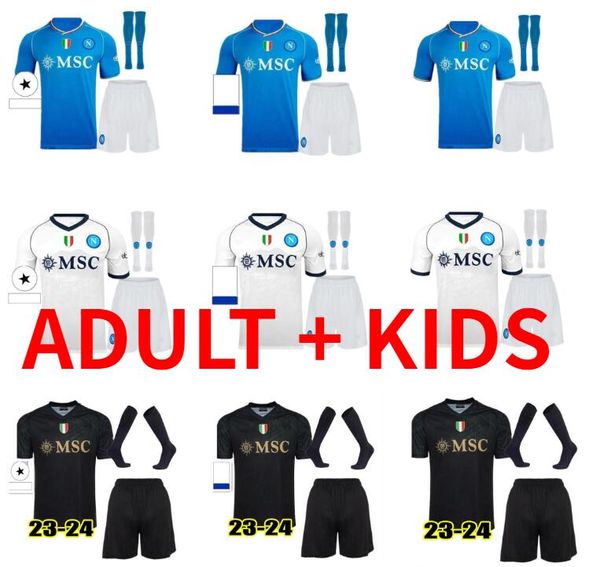 Yetişkin Kit 23 24 SSC Napoli Futbol Formaları Cadılar Bayramı Lozano Osimhen Zielinski Futbol Gömlek Maglia Rrahmani Maradona 2023 2024 Napoli Erkek Çocuk Kiti