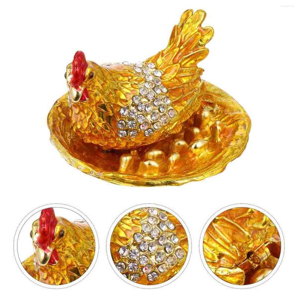 Sacchetti per gioielli Decorazioni per la casa vintage Gallina che depone le uova Ornamenti Scatola decorativa per ornamento da scrivania in lega