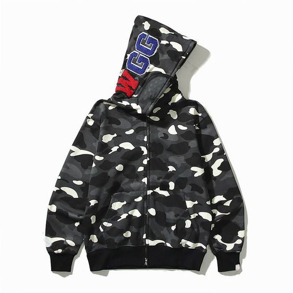 Bape Mens Hoodies Tasarımcı Köpekbalığı Işık Sweatshirts Mektuplar Camo Hoody Büyük Boyutlu Pamuklu Pamuklu Sweaters Hoodys İşlemeli Cardigan Tech Polar Hardigan C1nz