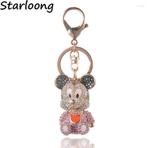 Chaveiros de alta qualidade gotejamento liga chaveiro chaveiro gota óleo bonito pequeno bebê mouse strass contas de cristal inoxidável chave ring263p