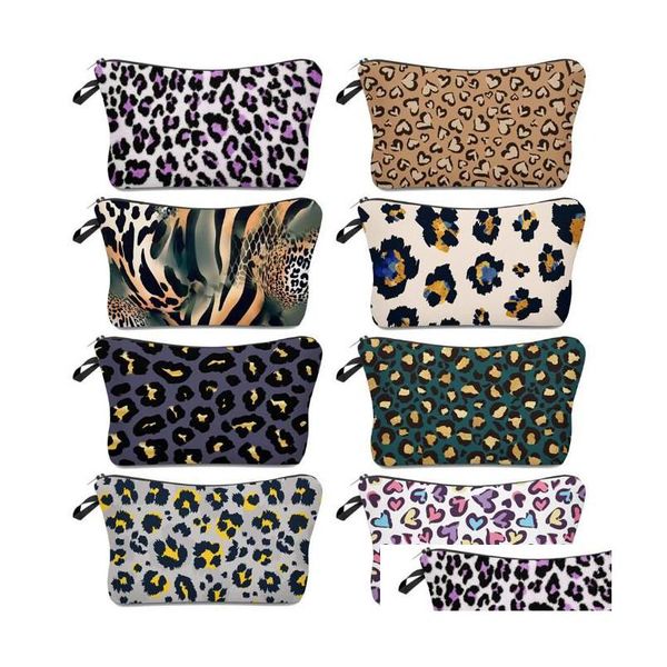 Borsa per il trucco con stampa leopardata in 16 stili Borsa per il trucco da donna Impermeabile Borsa da viaggio semplice alla moda Portafogli Borse con cerniera Borsa con consegna a goccia