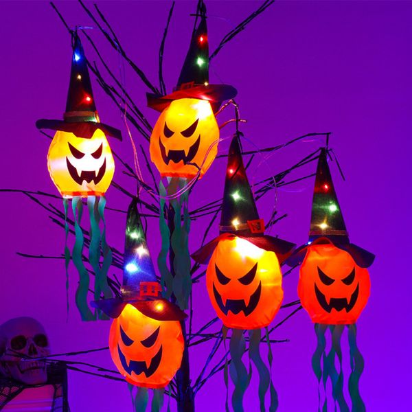 Abóbora led decoração de halloween luz piscante gypsophila fantasma festival vestir-se brilhante chapéu fantasma decoração da lâmpada lanterna pendurada d4.0