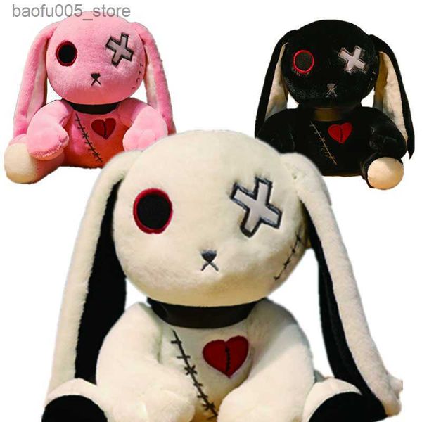 Bambole di peluche Dark Devil Coniglio nero Peluche Cross Eyes Punk Lolita Pink Bunny Animali di peluche Cuore spezzato Cucita bambola di pezza Regalo per ragazza Q230913