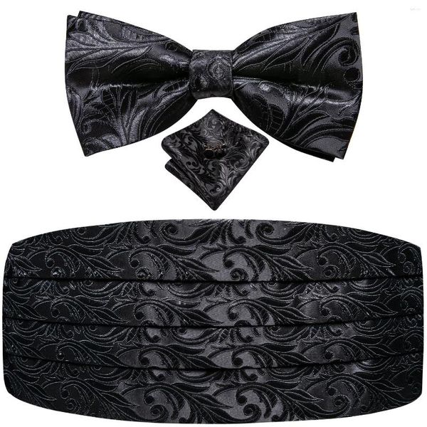 Kemerler Hi-Tie İpek Siyah Çiçek Erkekler Cummerbunds Vintage Jacquard Bowtie Hanky ​​Kufflinks Cummerbund Belt Corset Erkek Düğün Etkinlikleri