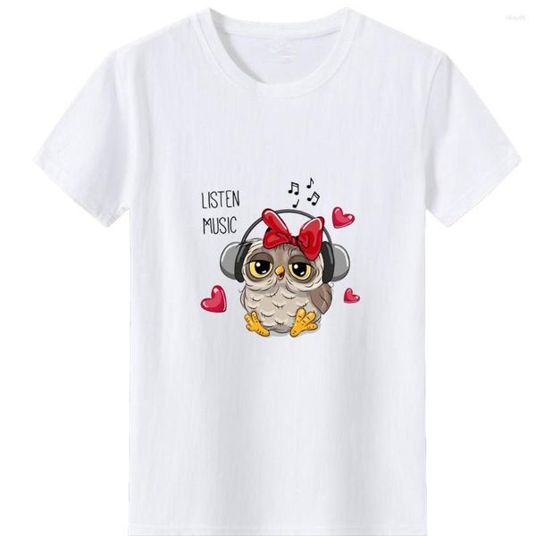 Mulheres Camisetas Ouvir Música Mulher Camiseta Top Harajuku Animal Imprimir Mulheres Camisa de Algodão Casual de Manga Curta Femme Moda Selvagem