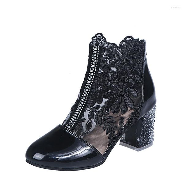 Осенние ботинки из искусственной кожи и кружева, черные женские туфли на высоком каблуке, пикантная цепочка на толстом каблуке в стиле панк, мотоцикл 5688