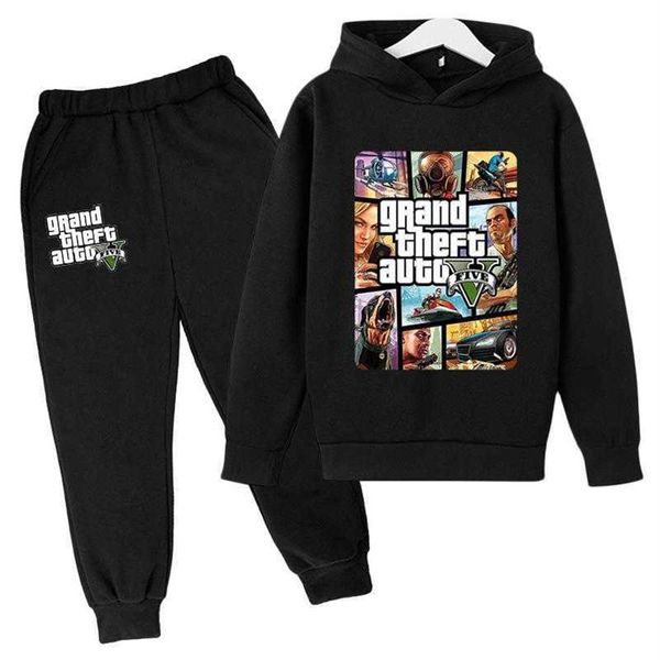 4-14Y 2021 I più nuovi bambini Casual Abbigliamento di moda Gioco GTA 5 Felpe con cappuccio Gta Street Outwear Ragazzi Vestito Hip Hop Bambini Felpa pantaloni G253l