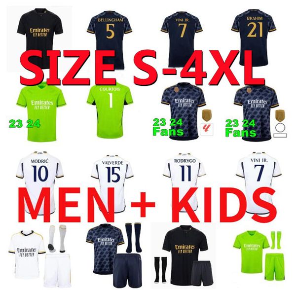 23 24 fãs jogadores versão Jerseys de futebol Vini Jr Bellingham 2023 2024 Rodrgo Arda Guler Manga longa Camiseta de Futbol Men crianças Mulheres uniformes mbappe real